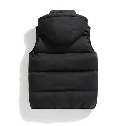 Campera Hombre Chaleco ThermoShield negro con capucha desmontable, ideal para el frío, diseño moderno y funcional.