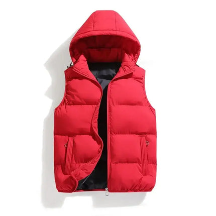 Chaleco ThermoShield rojo para hombre con capucha desmontable, diseño moderno y cálido. Ideal para otoño e invierno. Campera Hombre.
