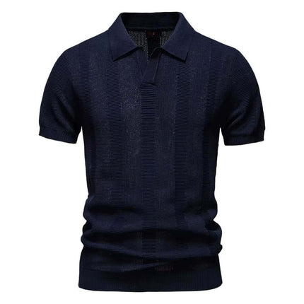 Chomba de punto Santorini para hombre en color azul marino, ideal para un look elegante y moderno.
