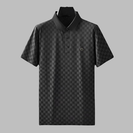 Chomba Griglia Roma para hombre, diseño deportivo y moderno con jacquard a cuadros, tejido ligero y transpirable, estilo sofisticado.
