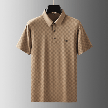 Chomba Griglia Roma para hombre, diseño moderno con jacquard a cuadros, tejido liviano y cómodo, ideal para estilo sofisticado.
