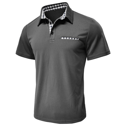 Chomba Hudson Gingham para hombre en algodón peinado con detalles de cuadro vichy en cuello y ribete de bolsillo, estilo elegante casual.