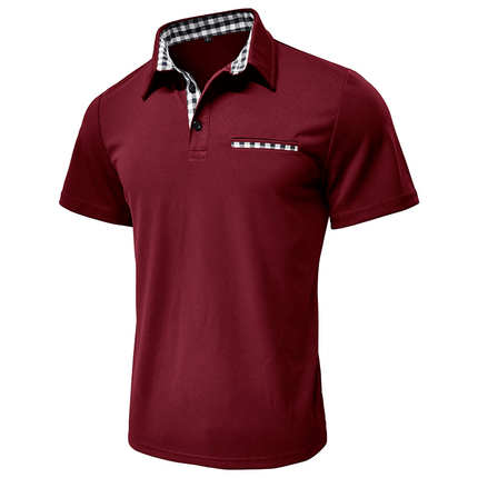 Chomba Hudson Gingham para hombre en color burdeos con detalles en cuadro vichy en cuello y bolsillo. Algodón peinado de alta calidad.