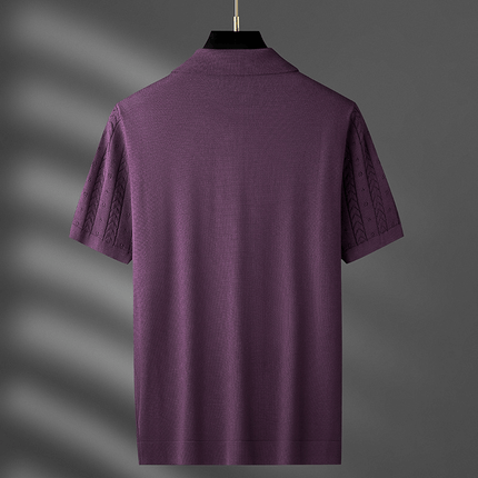 Chomba Raffaello Knit para hombre, diseño tejido liviano con cuello Johnny y detalles de punto trenzado, ideal para un estilo elegante y relajado.
