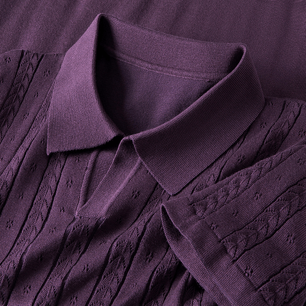 Chomba Raffaello Knit para hombre con textura trenzada, cuello Johnny y tejido liviano, perfecta para un estilo casual elegante.