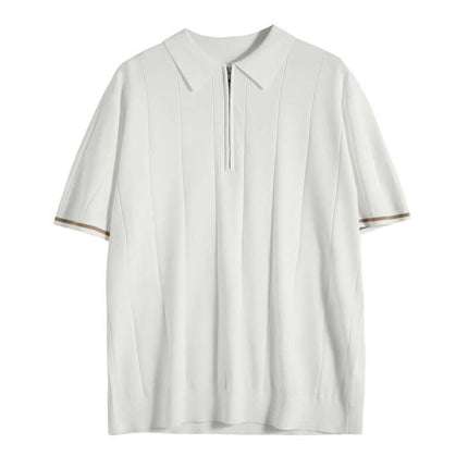 Chomba Salerno Knit para hombre en mezcla de algodón y rayón, patrón de rayas texturizadas y detalles en contraste. Ideal para estilo casual.