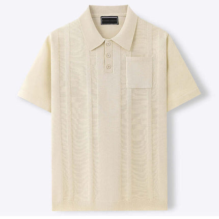 Chomba Sorrento beige para hombre, tejido suave de algodón, paneles transpirables, bolsillo frontal, corte entallado. Chombas hombre.
