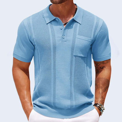 Chomba Sorrento azul para hombre con paneles transpirables y bolsillo en el pecho, mezcla de algodón, corte entallado. Moda confortable.