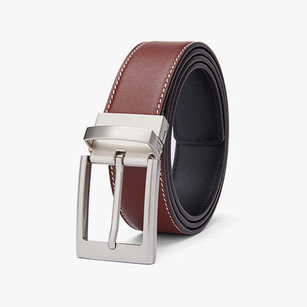 Cinto de Cuero Genuino Bison con hebilla plateada, diseño clásico y costuras firmes para hombres que aprecian la calidad auténtica.