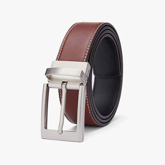 Cinto de Cuero Genuino Bison con hebilla plateada, diseño clásico y costuras firmes para hombres que aprecian la calidad auténtica.
