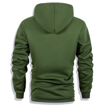Green hooded sweatshirt for men, featuring a thick, thermal lining for warmth and comfort, perfect for casual wear in colder seasons.