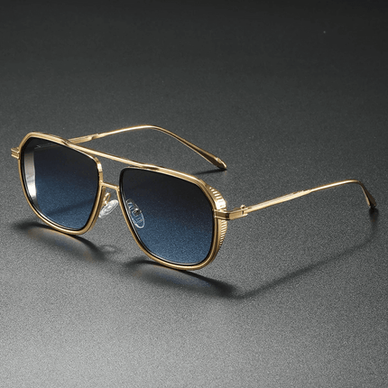 Gafas de sol Mykonos Navigator para hombre, estilo retro con armazón angular dorado y protección UV400.