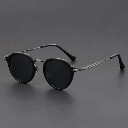 Gafas de sol retro Helios para hombre, con lentes redondos y patillas metálicas, estilo vintage moderno, protección UV400.