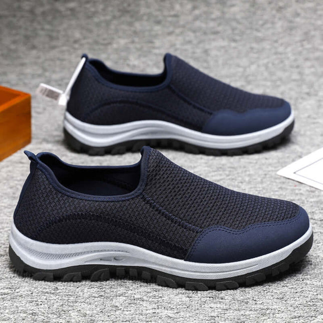 Zapatos Casuales Hombre Mocasín Comfort Walk azul oscuro con tejido transpirable y suela súper suave, perfectos para comodidad diaria.
