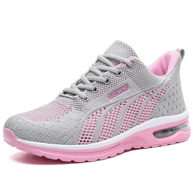 Sleek breathable sports shoe with ergonomic design, anti-impact sole, and optimal grip in pink and grey; 20% off today, free shipping.