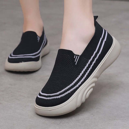 Casual spring and autumn black slip-on shoes with breathable knit fabric and stylish design, perfect for enhancing foot appearance.