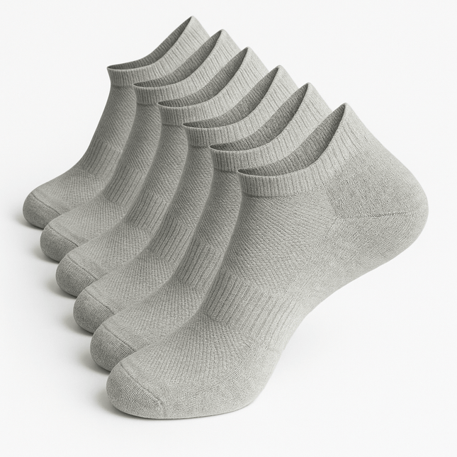 Pack de 10 pares de medias grises talla única, ideales para cualquier calzado, ofreciendo suavidad, transpirabilidad y ajuste perfecto.
