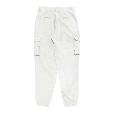 Versatile white sports pants with pockets, elastic ankles, back view, perfect for activewear, sizes S to XXXL available.