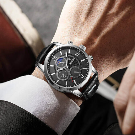 Reloj Lige con correa de cuero, estilo versátil para ocasiones formales y casuales, relojes para hombre de línea premium.