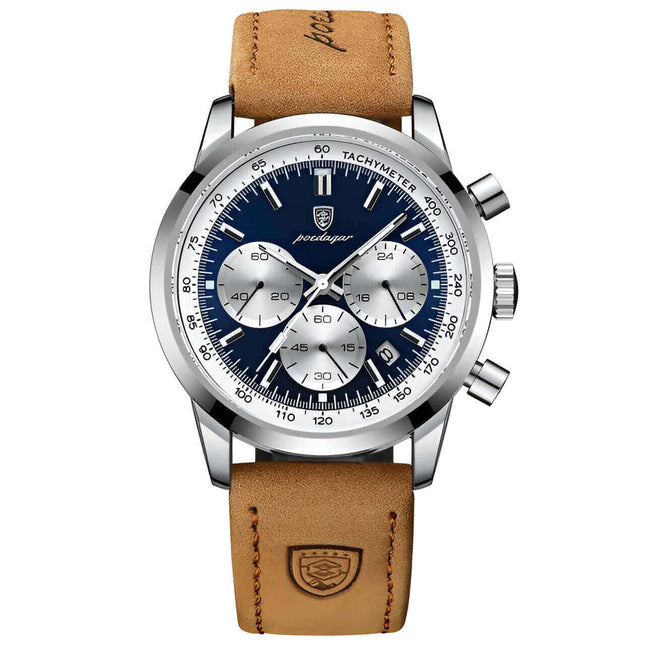 Reloj Poedagar 911, diseño suizo con correa de cuero genuino, ideal para eventos formales e informales. Relojes para hombre de línea premium.