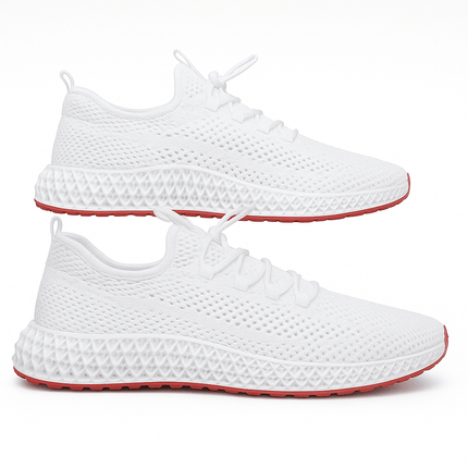 Zapatillas Impacto Pulse blancas para hombre con diseño de malla transpirable y suela antideslizante, ideales para el deporte.