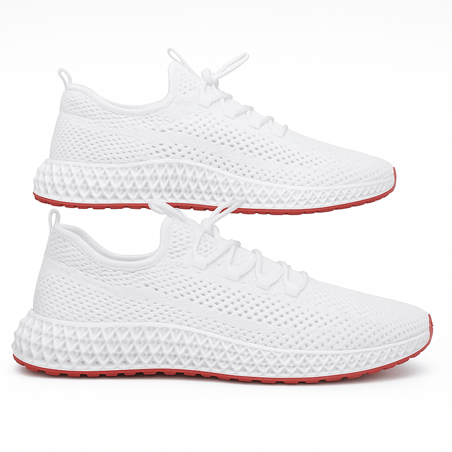 Zapatillas Impacto Pulse blancas para hombre con diseño de malla transpirable y suela antideslizante, ideales para el deporte.
