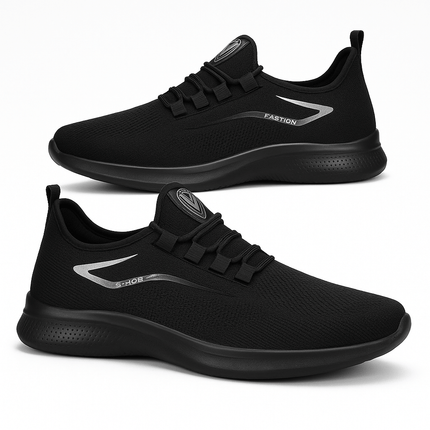 Zapatillas urbanas negras de malla para hombre, ligereza y estilo diario, ideales para caminar. Calzado deportivo casual.