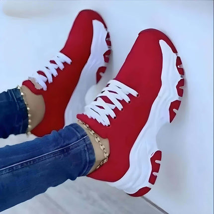 Zapatillas Casual MaxSole mujer en rojo, suela chunky, oferta: compre 1 llevate 2, ideales para moda urbana y street style.