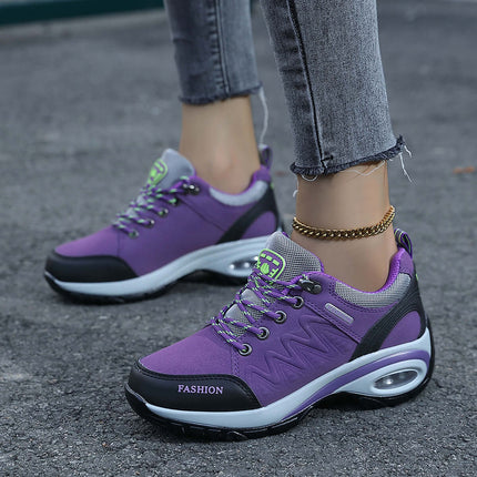 Purple ComfortWalk Outdoor sneakers with breathable mesh and PU shockproof sole for style and comfort.