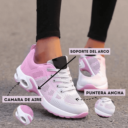 Pink breathable women's sport shoes with arch support and wide toe box, perfect for comfort and preventing foot pain.