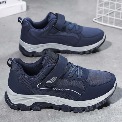 Alt Tag: Zapatillas de mujer deportivas antideslizantes azul, transpirables y cómodas, con diseño de punta anticolisión para seguridad.