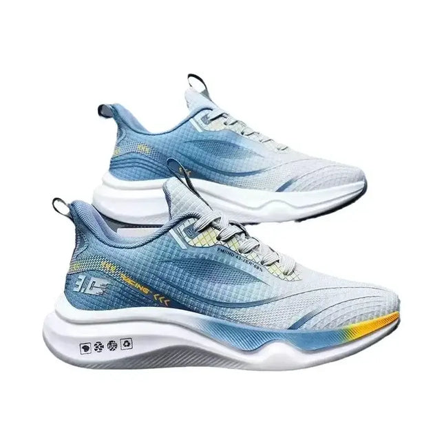Zapatillas deportivas hombre 2025, transpirables, con suela suave, color gris azulado, ideales para correr y actividades al aire libre.