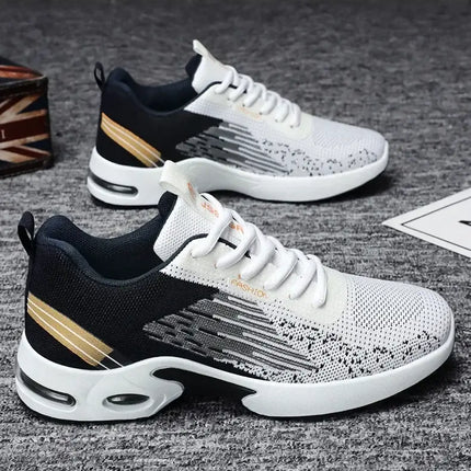Zapatillas deportivas hombre de malla, livianas y modernas en diseño blanco y negro, ideales para comodidad y estilo casual.