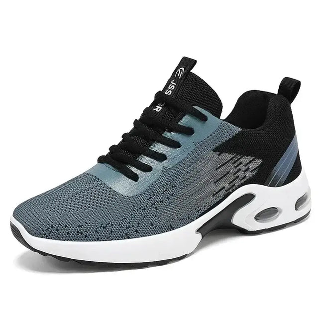 Zapatillas deportivas hombre de malla, livianas y modernas, color azul y negro. Calzado cómodo ideal para uso diario.