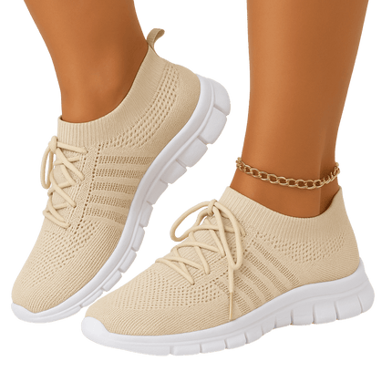 Zapatillas mujer transpirables Zenithi en promoción: compre 1 llevate 2, diseño beige con malla flexible ergonómica, comodidad asegurada.