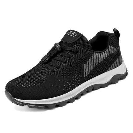 Zapatilla para caminar negra antideslizante para mujer, diseño cómodo con punta ensanchada y suela flexible, ideal para personas mayores.
