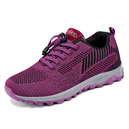 Zapatilla rosa antideslizante para caminar, diseño ergonómico, punta ensanchada, ideal para comodidad de mujeres mayores, suela flexible.