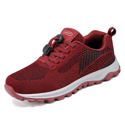 Zapatilla para caminar antideslizante roja para mujer, diseño cómodo y flexible, ideal para personas de mediana edad y mayores.