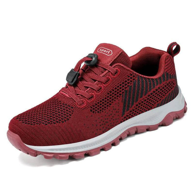 Zapatilla para caminar antideslizante roja para mujer, diseño cómodo y flexible, ideal para personas de mediana edad y mayores.