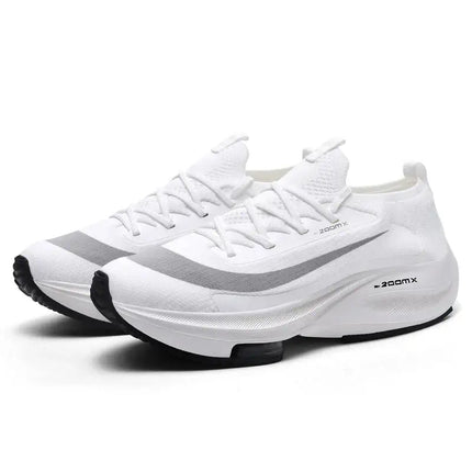 Zapatillas Running Ultralivianas 2025 blancas con amortiguación profesional para hombre, diseño moderno y cómodo para deportes.