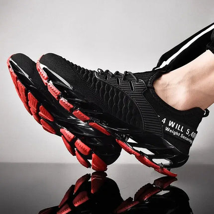 Zapatillas ShockAir Hombre en negro y rojo, destacando amortiguación y confort para uso diario, diseñadas para deportistas.