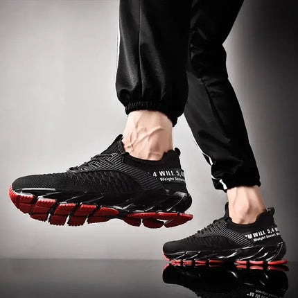 Zapatillas deportivas hombre ShockAir con amortiguación, diseño negro y rojo, ideales para confort diario y uso casual.