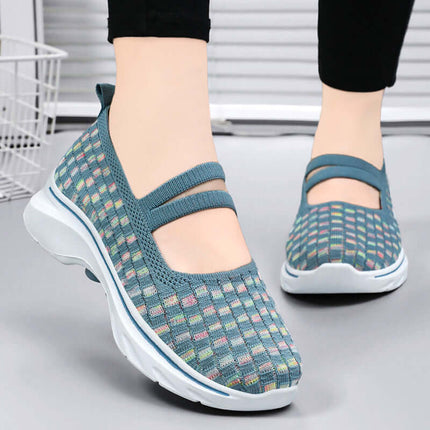 Zapatillas de mujer transpirables con bloque de color, diseño Flyknit, promoción compre 1 llevate 2, suela antideslizante.