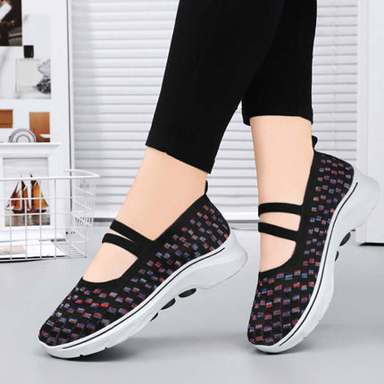 Zapatillas transpirables para mujer con bloques de color, diseño de puntera anticolisión, suela antideslizante. Promoción compre 1 lleve 2.