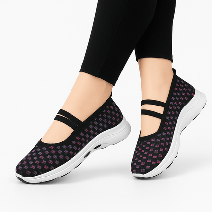 Zapatillas transpirables con bloques de color negro y rosa, diseño de puntera anticolisión, ideales para mujer. Compre 1 lleve 2 en promoción.