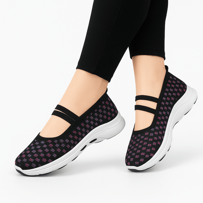 Zapatillas transpirables con bloques de color negro y rosa, diseño de puntera anticolisión, ideales para mujer. Compre 1 lleve 2 en promoción.