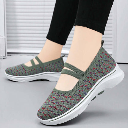 Zapatillas transpirables con bloques de color para mujer, diseño Flyknit, oferta de compre 1 y lleve 2. Disponible en Argentina.