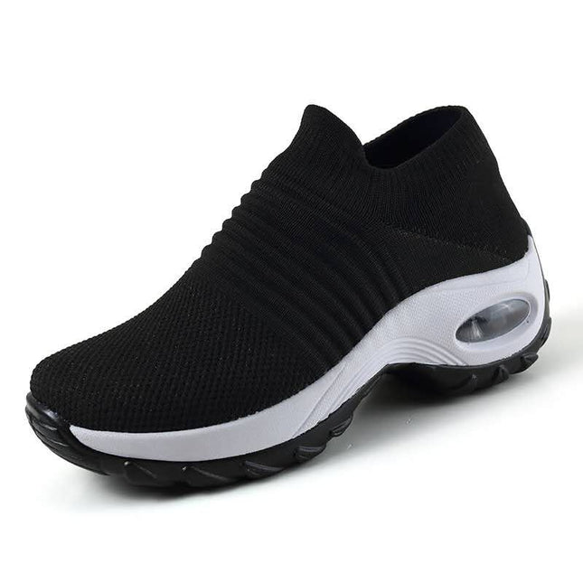 Zapatillas transpirables de amortiguador deportivo negras con diseño de airbag, ideales para soporte de pie, súper livianas y flexibles.