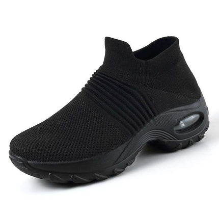 Zapatillas negras transpirables de amortiguación deportiva con diseño de airbag, ligeras y flexibles, ideales para trabajo y deporte.