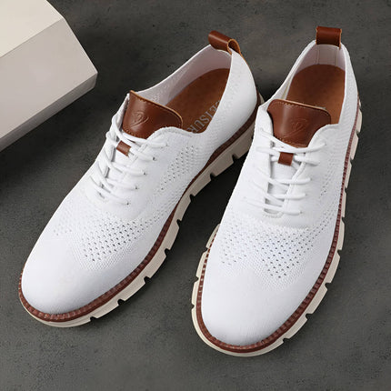 Zapatos casuales hombre elegantes y cómodos de estilo europeo, confeccionados en algodón y cuero premium, color blanco.